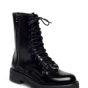 Mango Lace-Up Patent Effect Boots