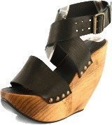 Minimarket Space Shoe Wood Wedge Sandal Black