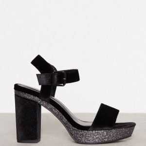 New Look Velvet Glitter Block Heel Samettisandaalit Black