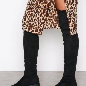 Nly Shoes Chunky Flat Thigh High Boot Bootsit Musta