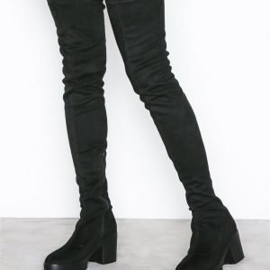 Nly Shoes Chunky Thigh High Boot Bootsit Musta