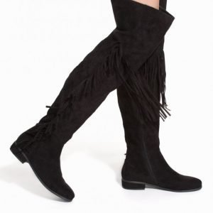 Nly Shoes Thigh High Fringe Boot Ylipolvensaappaat Musta